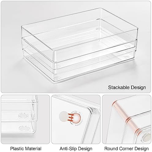 SMARTAKE 6 PCS Clear Plastic Kitchen Large Size Drawer Organizers Set - Image 6