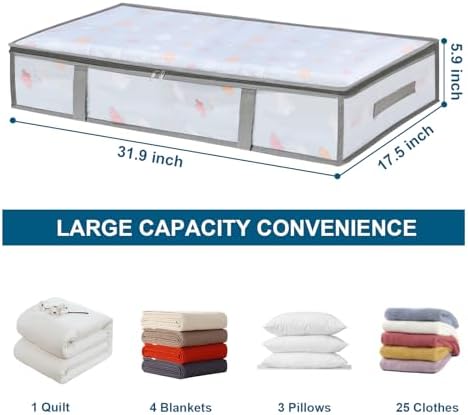 LANDNEOO 2 Pack Under Bed Storage Containers Bins, Humid-Proof Plastic Underbed Storage Bins, Clothes Storage and Organization Bags, Under the Bed Blanket Storage with Handles for Clothes, Bedroom - Image 2