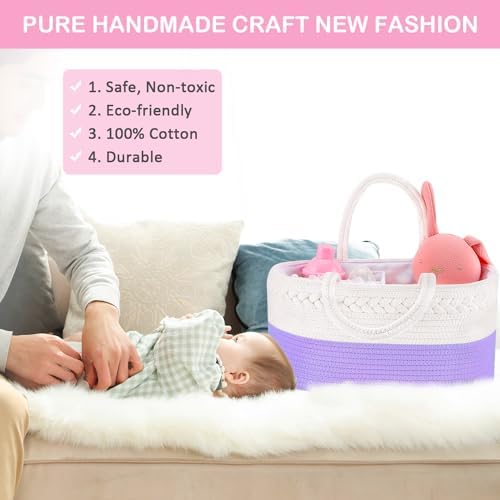 ABenkle Baby Diaper Caddy Organizer, Cotton Rope Nursery Storage Basket - Image 2