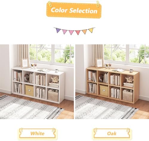 NELYE 8 Cube Organizer Bookcase White Open Shelf - Image 4
