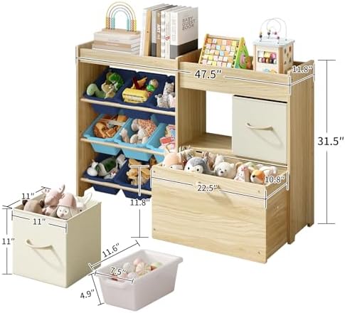 EXPERLAM Toy Storage Organizer for Kids, 9 Blue Bins, 2 Drawers, Toy Chest - Image 2