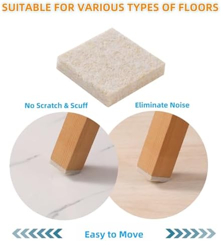 Furnigear Felt Furniture Pads for Hardwood Floors - Self Adhesive Chair Felt Pads, Floor Protector for Furniture Feet, Furniture Sliders Moving Your Furniture Smoothly - Anti Scratch 108 Pcs 1" Square - Image 5