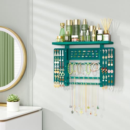 Emfogo Jewelry Organizer Hanging Wall Mounted Jewelry Holder, 5-in-1 Large Capacity Necklace Organizer Wall Hanging Jewelry Display for Ring, Necklaces, Bracelets, Earrings (Green) - Image 4