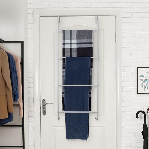 MyGift 4 Tier White Metal Over the Door Towel Rack Bathroom Holder Ladder - Image 4