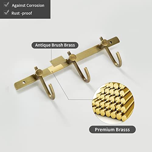 WINCASE Antique Brass Towel Hook Rack, Brushed Wall Hooks with 3 Hooks - Rustic Bath Coat Hook Holders - Image 4