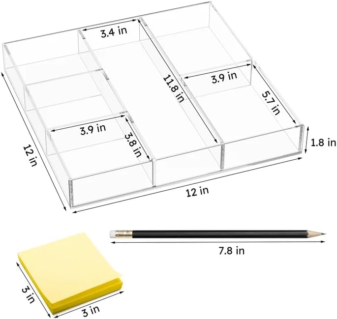 HIIMIEI Acrylic Drawer Organizer, 6 Section Clear Makeup Tray Organizer for Drawer Office Bedroom(11.8x11.8 inch) - Image 6