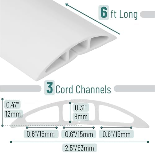 Bates- Floor Cord Cover, 6ft, Cable Cavity 0.6" (W) x 0.31" (H), Heavy Duty Wire Protector, PVC Extension Cords Hider, Protect Cords, Prevent Cable Trips, Cord Hider for Office, Home, Outdoor - Image 2