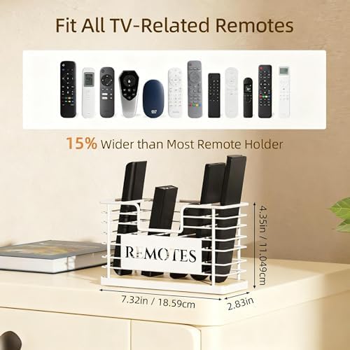 Remote Control Holder, 5-Slot TV Remote Holder Wall Mount, Universal Remote Caddy Large Size Design for Wall Table Living Room Bedroom, Easy Installation, White - Image 2