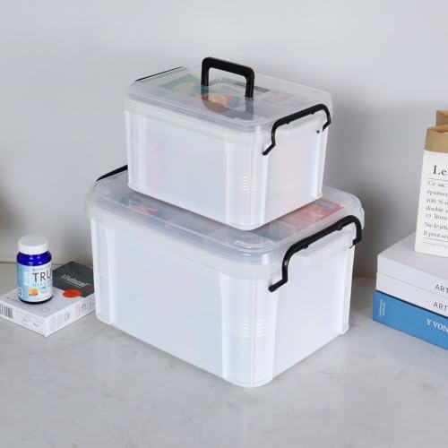 Set of 2 Medicine Organizer - Plastic Storage Box with Handle White - Image 2