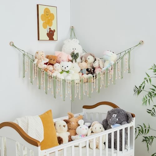 Pretty Jolly Stuffed Animal Storage Hammock with Wooden Beads and Tassels - Image 7