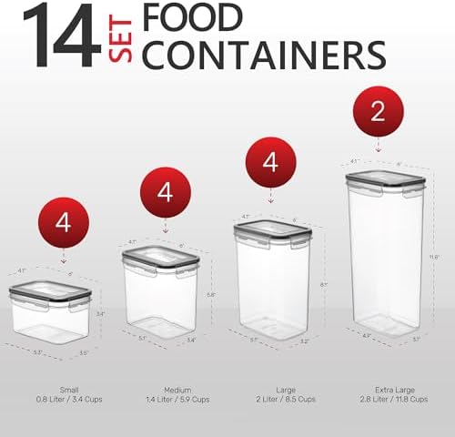 DWËLLZA KITCHEN Set of 14 Airtight Food Storage Containers for Pantry Organization and Storage - Sugar, Flour, Pasta, Spaghetti Plastic Air tight Kitchen Storage Containers With Lids, Labels & Marker - Image 3