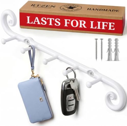 RTZEN Farmhouse Small Key Holder for Wall, Wrought Iron Wall Mount Rack by RTZEN