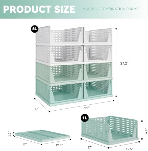Pinkpum Green Boy Closet Organizers and Storage Stackable Plastic Drawer Basket for Clothing Stackable Storage Bins Shelf Storage Container for Rv Closet Wardrobe Bedroom Bathroom Playroom Man 8 Pack - Image 3
