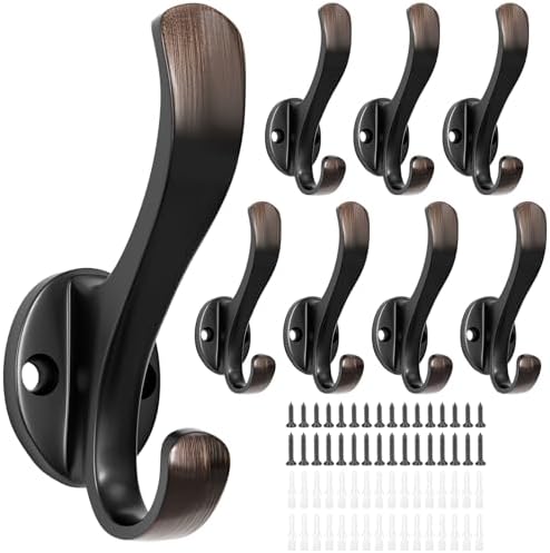 Coat Hooks Heavy Duty - Easy to Install Metal Towel Hooks Screw-in Wall Hooks for Hanging Hat, Towel, Key, Robe, Scarf, Bag, Cap (8 PCS Retro) by Ruiziiz