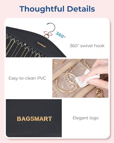 BAGSMART Hanging Jewelry Organizer with Hanger Metal Hooks Double-Sided Jewelry Holder for Organizing Earrings Necklaces Rings Perfect for in Hanging Closet, Wall, Door, 1 Piece, M, Black - Image 5
