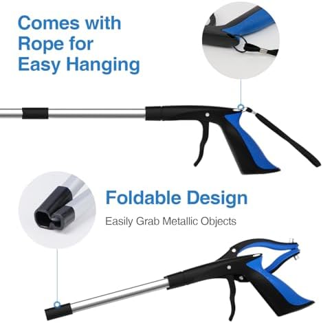 2-Pack Grabber Reacher Tool, 32 Inch Extra Long Steel Foldable Pick Up Stick with Strong Grip Magnetic, 90° Rotating Anti-Slip Jaw, Trash Claw Grabber Tool, Hand Grabber for Reaching, Arm Extension - Image 4