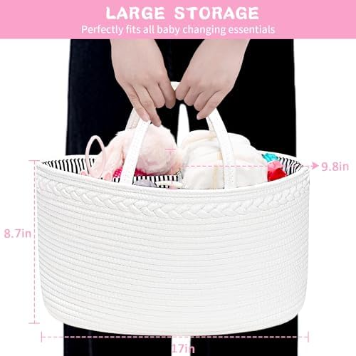 X-Large Baby Diaper Caddy Organizer, Cotton Rope Nursery Storage Basket - Image 5