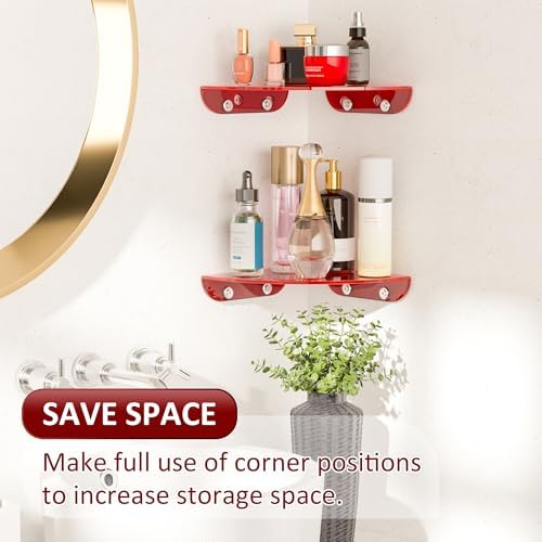 Sezanrpt 7x7 Inch Corner Shelf Wall Mount Set of 2, Red Acrylic Corner Floating Shelves, Corner Wall Organizer Shelf for Bathroom, Kitchen, Bedroom, Living Room, Dining Room, Office - Image 4