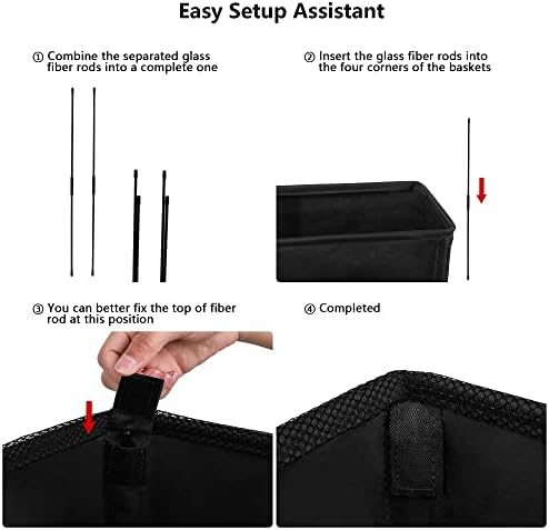 Odonata Slim Laundry Hamper Handles Collapsible Laundry Basket Thin Dirty Clothes Basket Narrow Laundry Bag Foldable Dirty Hamper 45L (Black) - Image 3