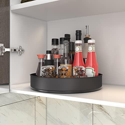 VAEHOLD Lazy Susan Stainless Steel Black Spice Rack Turntable for Pantry Cabinet - Decorative Trays Storage Containers Organizer for Kitchen Cabinet, Snacks, Bathroom (10 inches) - Image 3