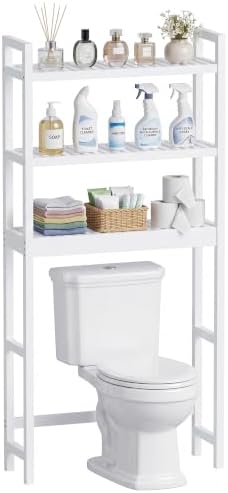 SMIBUY Bathroom Storage Shelf, Bamboo Over-The-Toilet Organizer Rack, Freestanding Toilet Space Saver with 3-Tier Adjustable Shelves (White) by SMIBUY