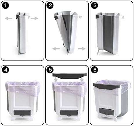 Hanging Kitchen Trash Can, Foldable Waste Bin for Kitchen, Collapsible Hang Small Plastic Garbage Can 2.4 Gallon for Cabinet/Car/Bedroom/Bathroom (White) - Image 3