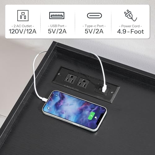 HOOBRO Lateral File Cabinet, Wooden Office Storage Drawers with Charging Station, Filing Cabinet for Home Office, A4/Letter/Legal-Sized Files, Printer Stand with Open Storage Spaces, Black BB37UWJ01 - Image 5