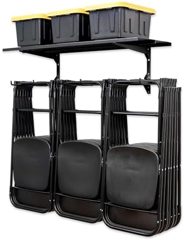 StoreYourBoard Chair Storage Rack with Storage Shelf – Folding Chair Rack for Home & Garage Organization, Chair Hangers for Folding, Beach, Patio & Camping Chairs, Heavy Duty Steel, Holds 300 lbs by StoreYourBoard