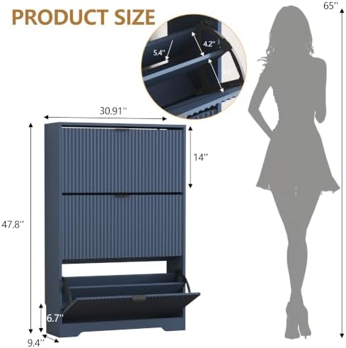 HUANLEGO Shoe Cabinet Storage for Entryway with 3 Flip Drawers, Blue - Image 2