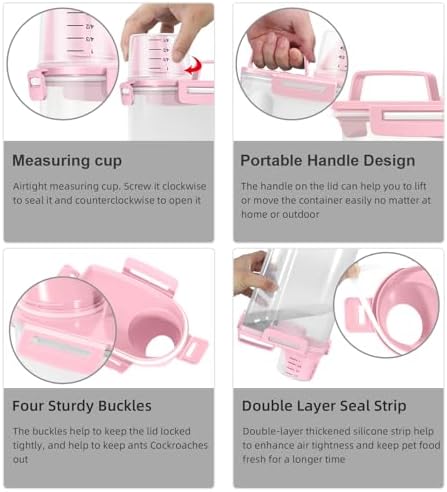 LEAWALK 3-5Lbs Airtight Small Dog Cat Pet Food Storage Container-Pink 2Pack - Image 4