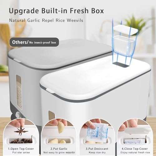Lenwi 22-25 Lbs Rice Dispenser, Large Cereal Dry Food Storage Containers with Measuring Cup,BPA-Free Household for Kitchen Pantry Organization-Grey - Image 4