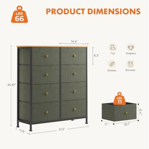 Sweetcrispy 8 Drawer Fabric Dresser, Tall Storage Tower for Bedroom - Image 3