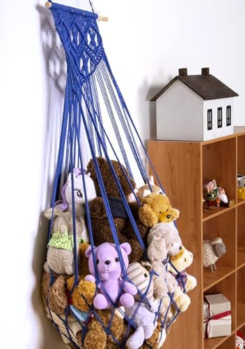 Amdermi Stuffed Animal Hammock Wall Hanging Net for Stuffed Animal Net Stuffed Animal Storage Plush Toy Holder Toy Organizer for Boho Kidroom Nursery (Blue) - Image 3