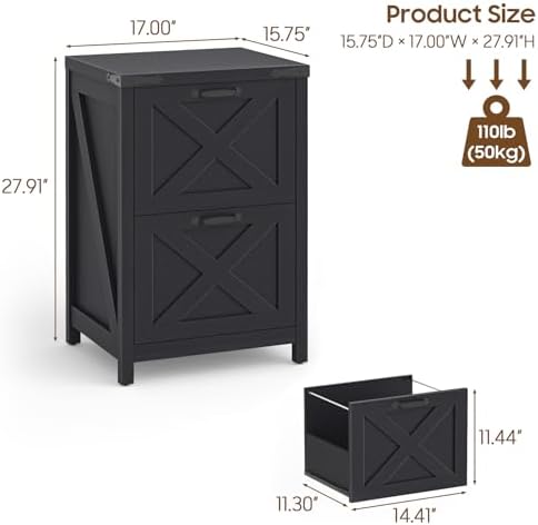 Halitaa Small Farmhouse File Cabinet with 2 Drawers for Home Office, Black - Image 3