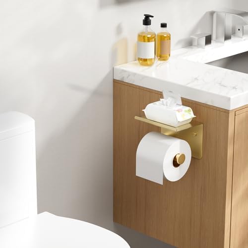 FORIOUS Toilet Paper Holder with Shelf, Adhesive or Screw, Commercial - Image 2