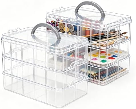 2Pack 3-Tier Stackable Storage Box, 30 Adjustable Compartments Organizer by Unknown