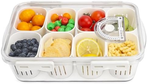Veggie Tray Divided Serving Tray with Lid, Salad Bar Container for Fridge by Shopwithgreen