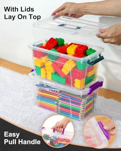 7Qt Storage Bins with Lids,6-Pack Clear Stackable storage containers with lids Buckle Latches.Perfect for LEGO, Crafts, Office Supplies, and Dorm Room Organization,Purple - Image 4
