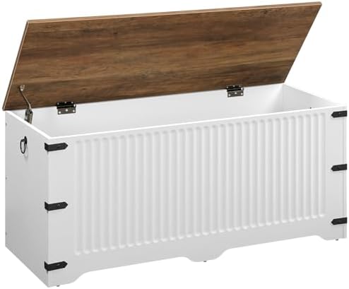 HOOBRO Storage Bench, Toy Box Organizer, Toy Chest with Safety Hinge, Farmhouse Style Storage Chest, 39.3 x 15.7 x 17.7 Inches for Living Room, Bedroom, Entryway, White and Walnut WH26CW01 by HOOBRO