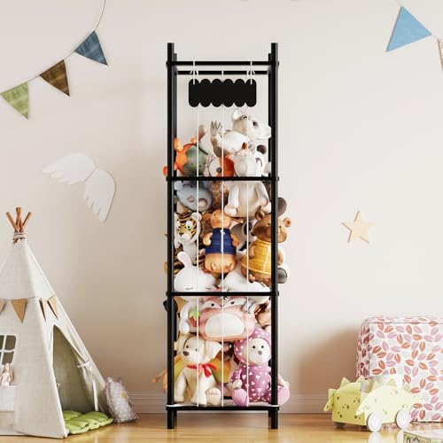 SpaceAid Stuffed Animal Storage Organizer, Wood Animals Zoo Toy Plushies Storage Holder, Large Capacity Plush Toy Cage for Playroom Organization, 15.8" Wide, Black - Image 2