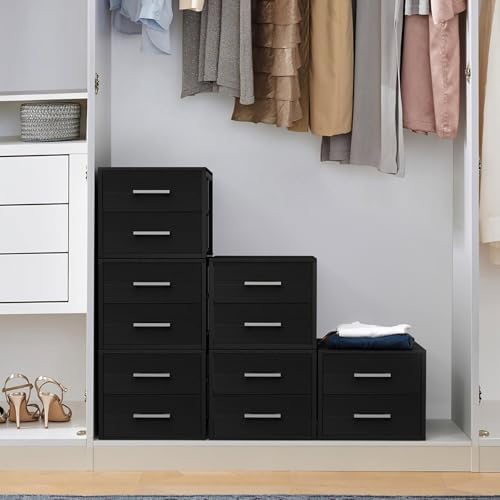 BOLUO Stackable Storage Drawers Narrow Closet Organizers and Storage Fabric Black 2 Drawer Dresser for Bedroom 2 Packs Modern - Image 2