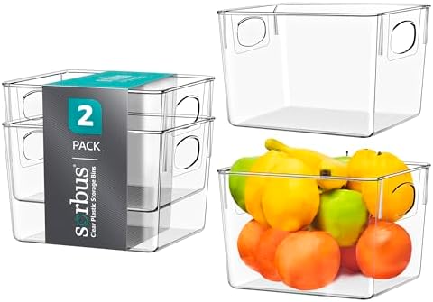 Sorbus Fridge Organizers and Storage, Clear Plastic Bins (Medium, 2 Pack) by Sorbus