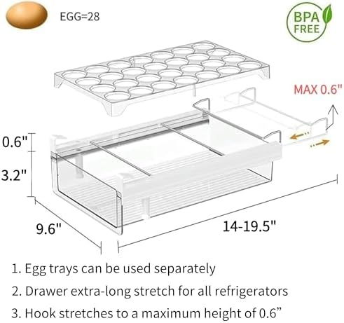 vacane Fridge 28 Egg Drawer Pull Out,Clear Egg Holder Tray for Refrigerator With Handle, Refrigerator Organizer Bins Heavy Duty-L With Egg Tray - Image 4