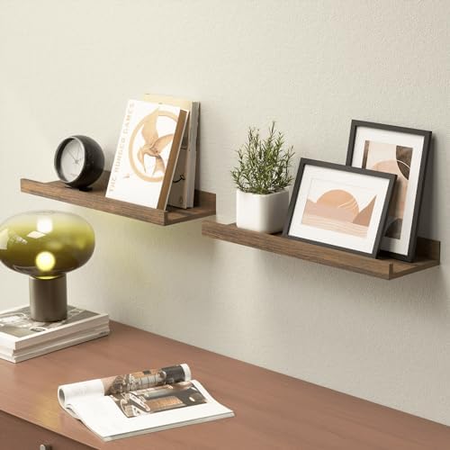 Boswillon Floating Shelves Set of 2, Small Wall Shelf with Lip, 16in, Brown - Image 2