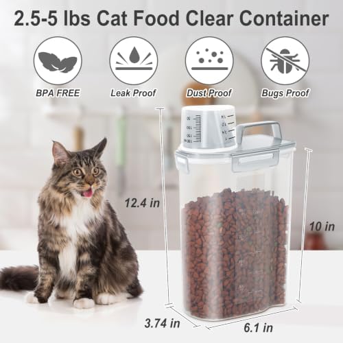 Dog Cat Food Storage Container with Cup (Clear Gray, 2.5L) - Image 2