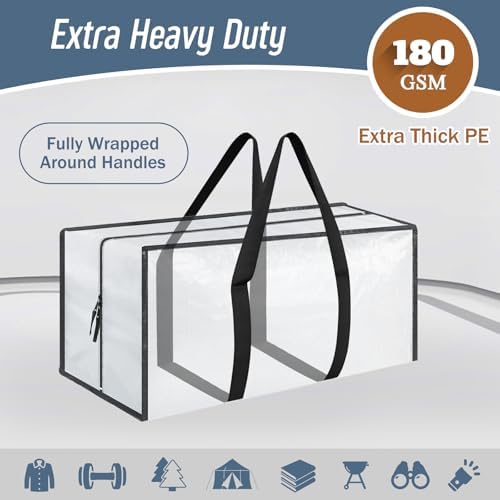 6 Pack Extra Heavy Duty Large Moving Bags with Strong Zipper, White - Image 2