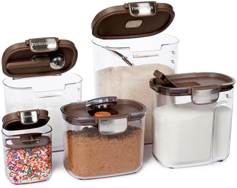 ProKeeper+ Airtight Food Storage Container Set – Clear Plastic Flour and Sugar Canister Set with Magnetic Accessories for Kitchen Organization (Brown, 9-Piece) - Image 5