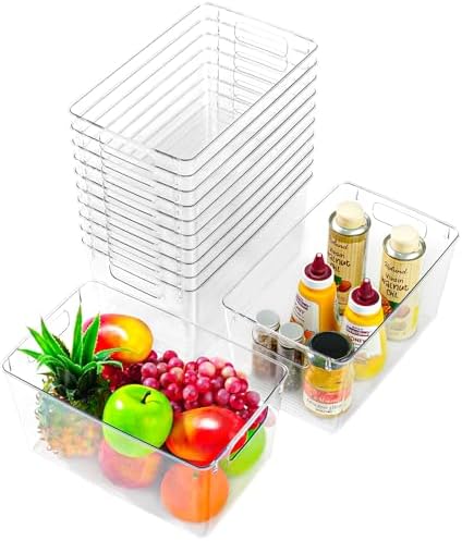 Freebat 12 Pack Pantry Organization and Storage,Clear Plastic Storage Bins by Freebat