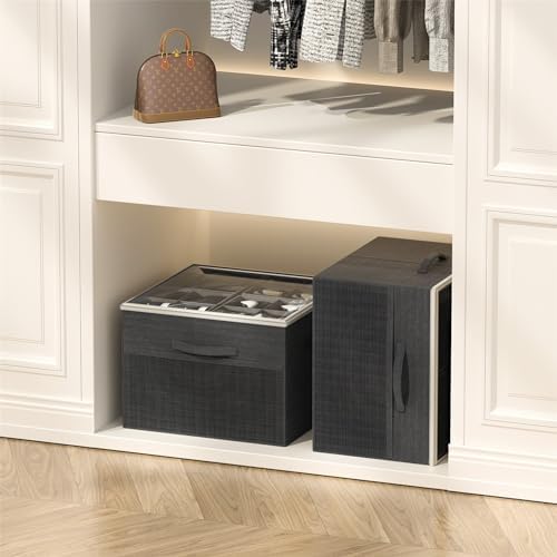 Aokeyee Shoe Organizer for Closet,2 Pack Foldable Shoe Storage Organizer Box Bin with Adjustable Dividers and Clear Cover, Fits up to 16-32 Pairs - Image 5