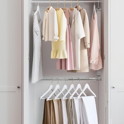 Hanging Closet Rod, 17-28In Width and Up to 32In Height Closet Extender, Double Hanging Bar with Powder-Coated Metal Pole and Adjustable Webbing, Space-Saving Tension Organizer, 1 Pack - Image 6